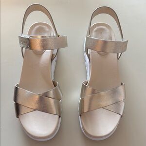 Cole Haan Gold Sandals with Crisscross Straps and Cushioned Footbed